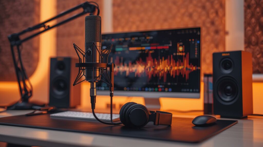 Professional studio microphone and headphones representing the best voice-over services in India for brands.