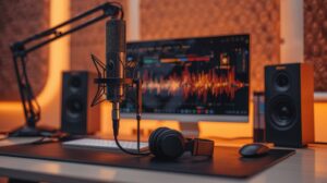 Professional studio microphone and headphones representing the best voice-over services in India for brands.