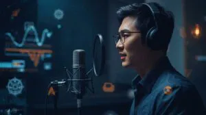 Professional voice actor recording high-quality audio in a studio, illustrating how professional voice over for ads improves trust, engagement, and conversion rates.