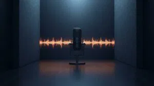 Corporate voice-over services in Delhi shown through a professional recording studio with a high-quality microphone and acoustic setup.