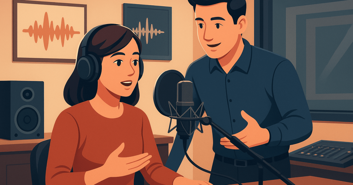 Business owner using voice-over for social media marketing to boost brand trust and audience engagement. The Role of a Voice-over Trainer