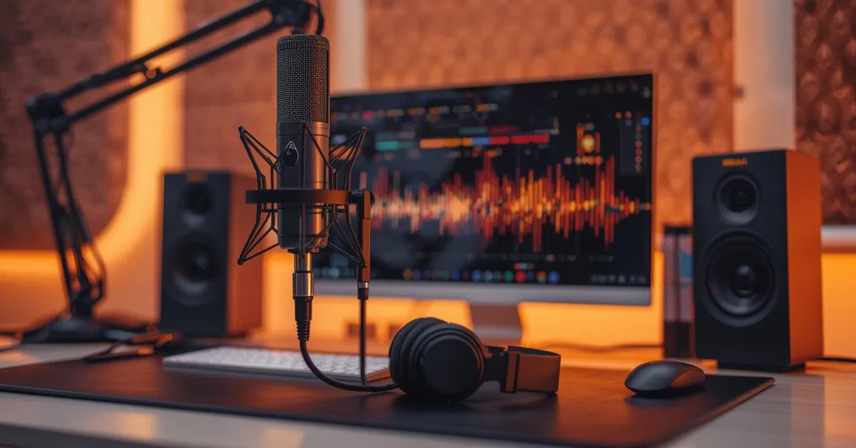 Professional studio microphone and headphones representing the best voice-over services in India for brands.